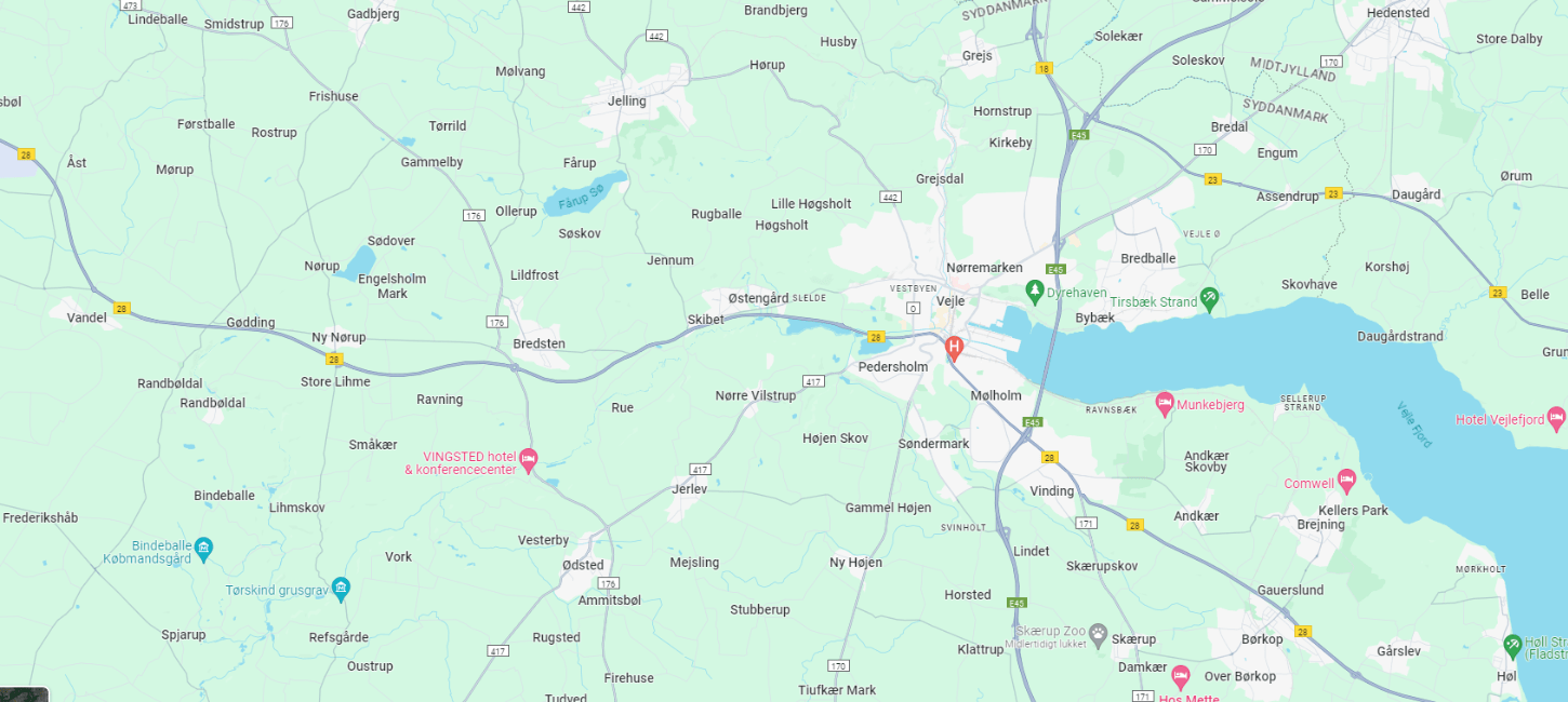 Google Maps kort over Vejle Kommune