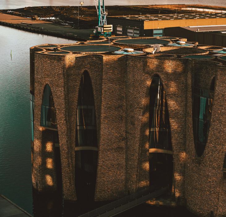 Fjordenhus i Vejle ved Vejle havn set fra oven 